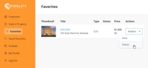 Creating an Account - Remove Favorite from Dashboard