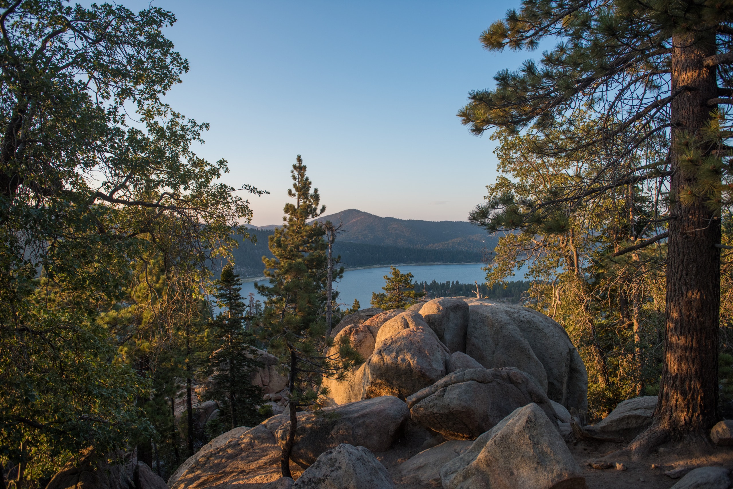 view of big bear lake from atop a mountain