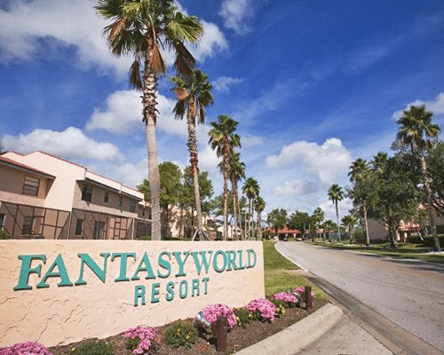 Vacation Villas at Fantasy World II Welcome Sign Entrance near parking lot