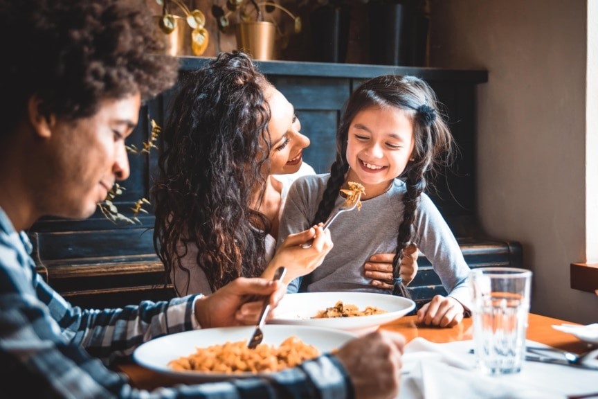 Family eating at restaurant