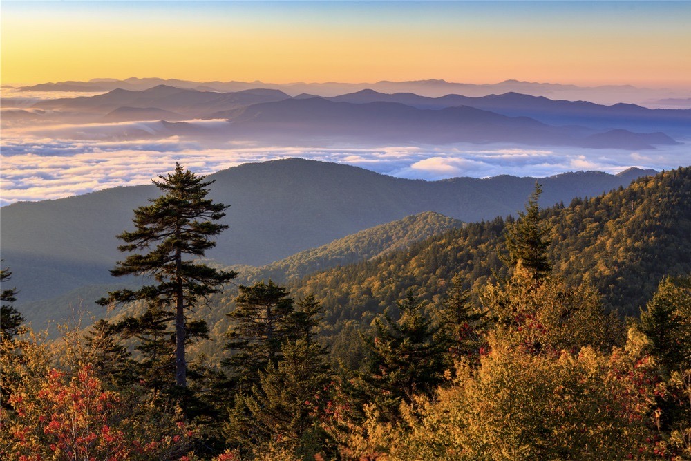 Aerial view of great smokey mountains in Tennessee