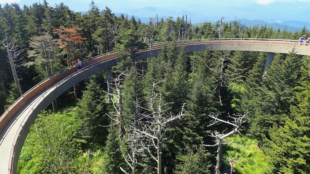 Walk Along Curving Ramp to Clingmans Dome in Great Smoky Mountains National Park on Fall Family Vacations